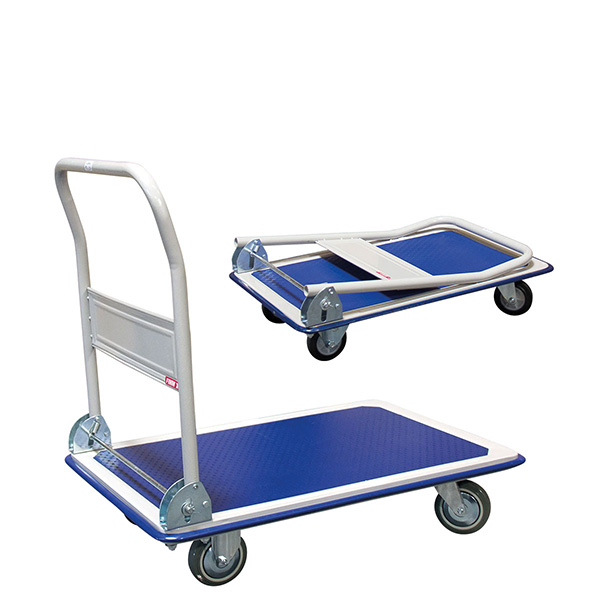 Chariot pliant sans frein, plateau 810x610 mm antidérapant, charge max 300 kg, roues thermoplastique, 15 kg