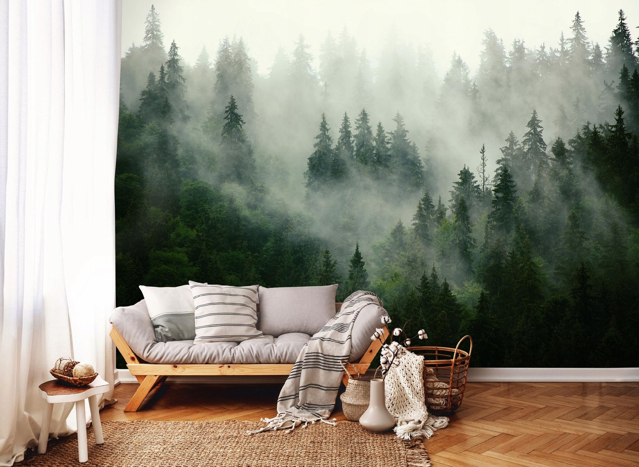 Wallarena Vlies Fototapete Wald Nebel Landschaft Grün Natur Bäume 400x280 Cm, Tapeten, Für Wohn Und Schlafzimmer, Vliestapete Wandtapete Tapete 3d Effekt-