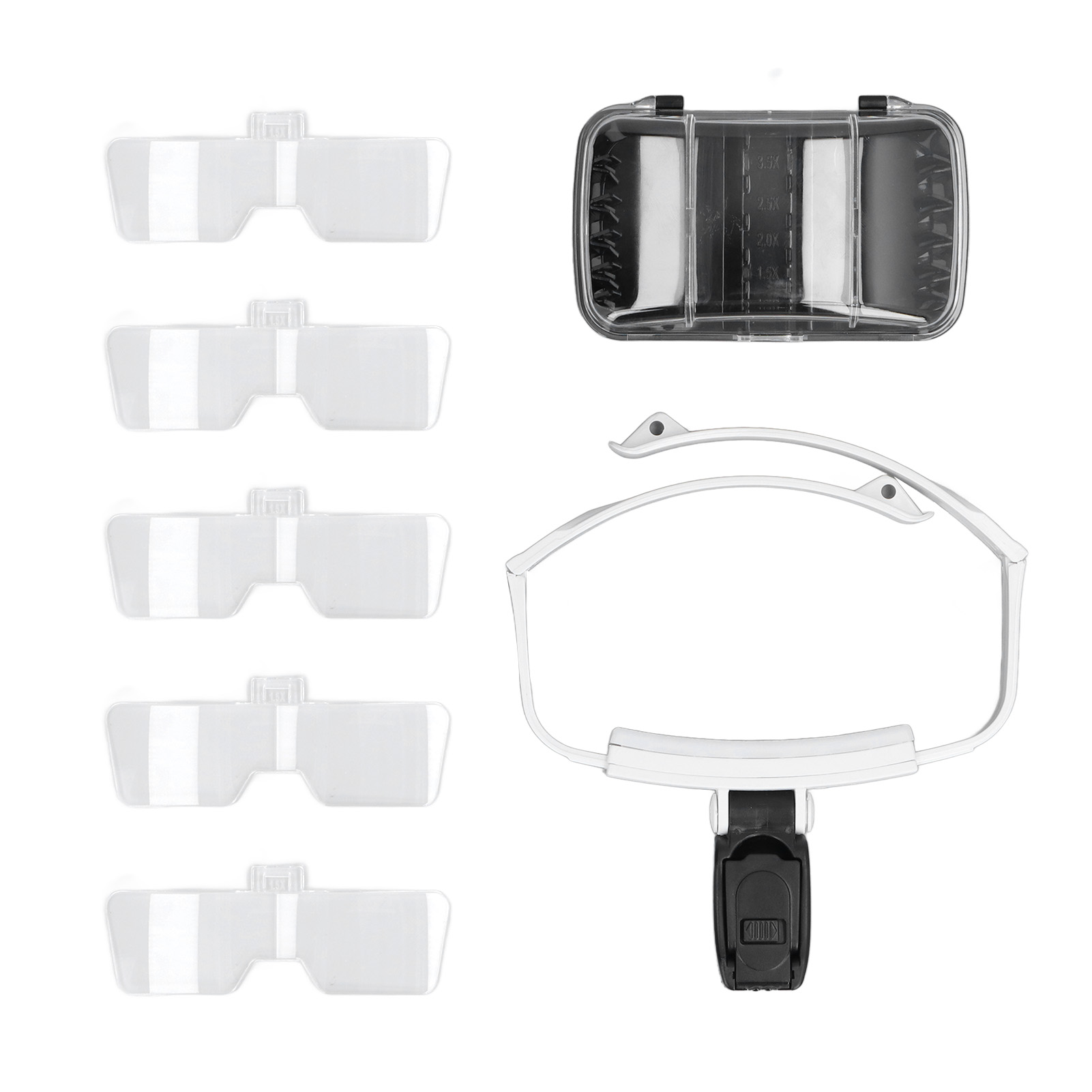 Loupe frontale pliable avec LED, 5 lentilles interchangeables 1,0X à 3,5X, mains libres