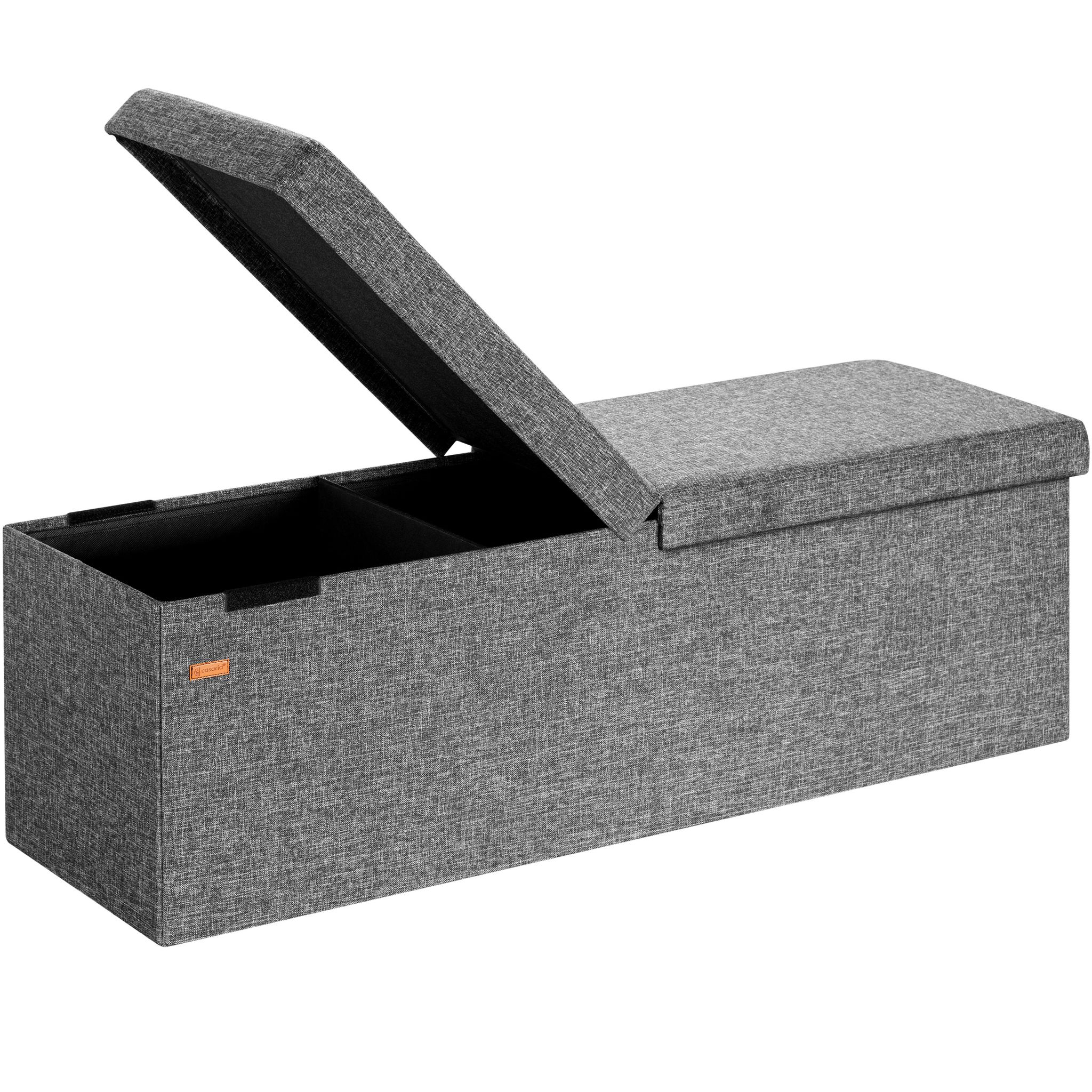 Casaria® Sitzbank Mit Stauraum Faltbar Gepolstert Deckel Schlafzimmer Wohnzimmer Flur Sitztruhe Truhenbank Polsterbank Xl - Dunkelgrau