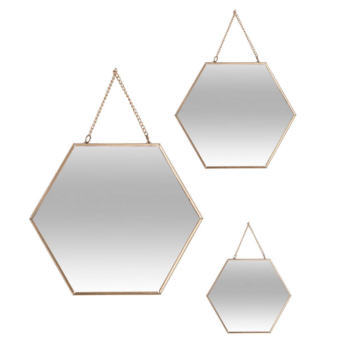Factory Cuadros Set 3 Espejos Dorados Hexagonal - Diseño Elegante