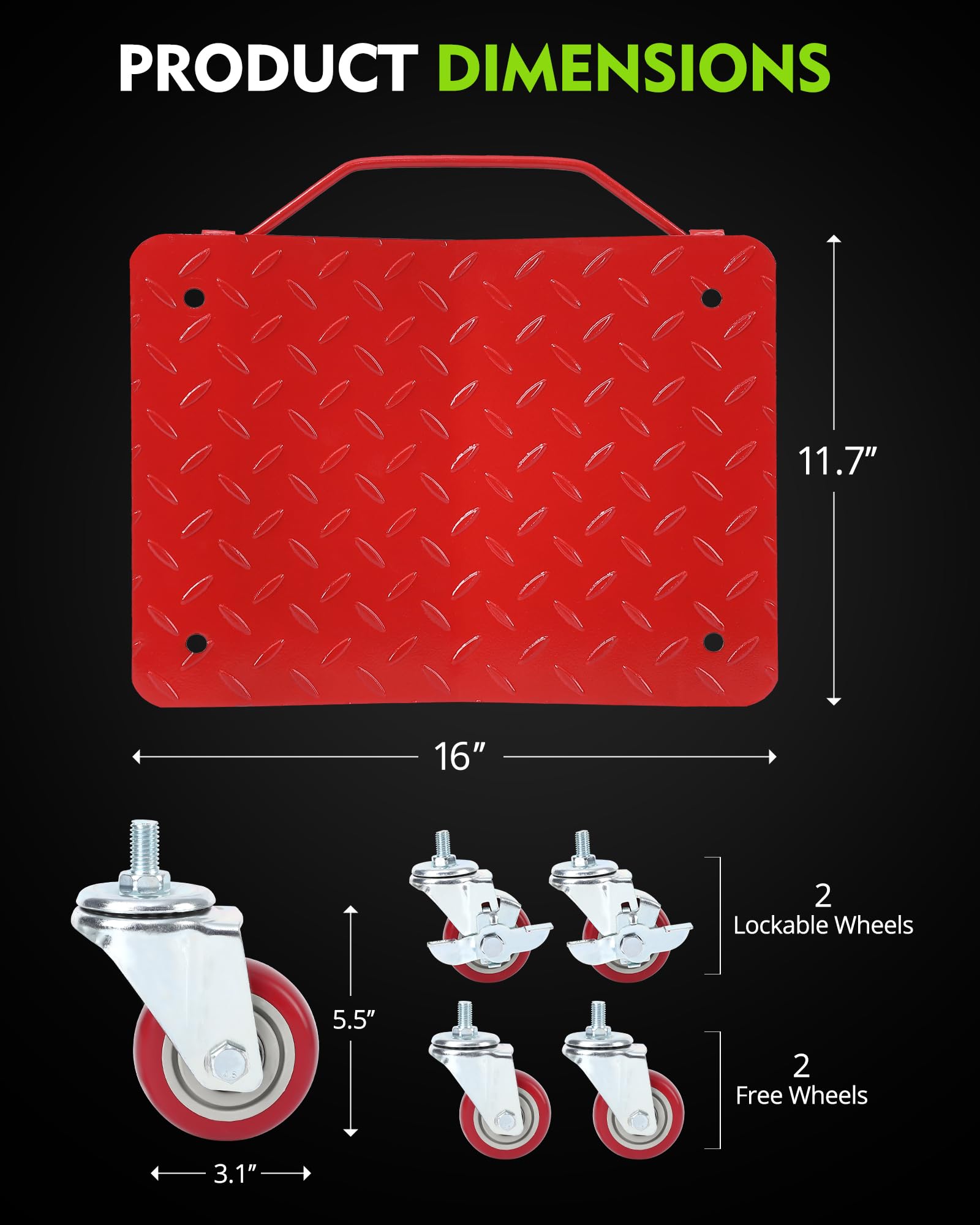 Rouleaux de manutention rotatifs à 360° en acier renforcé, charge 1500 kg, antidérapants, avec freins, lot de 2