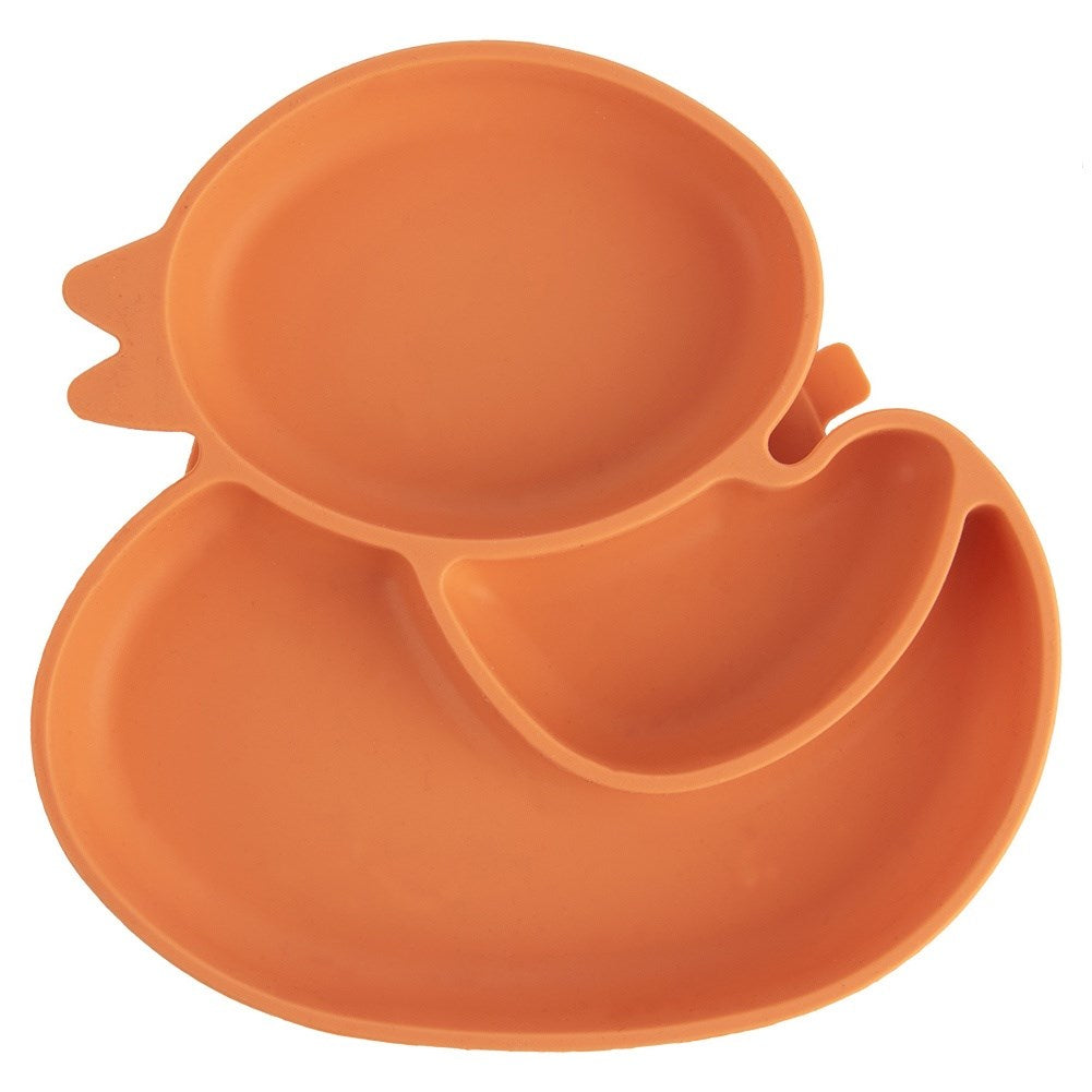 Northix Silikonteller Für Kinder, Unterteilt, Orangefarbene Ente, 19, 5 X 19 Cm