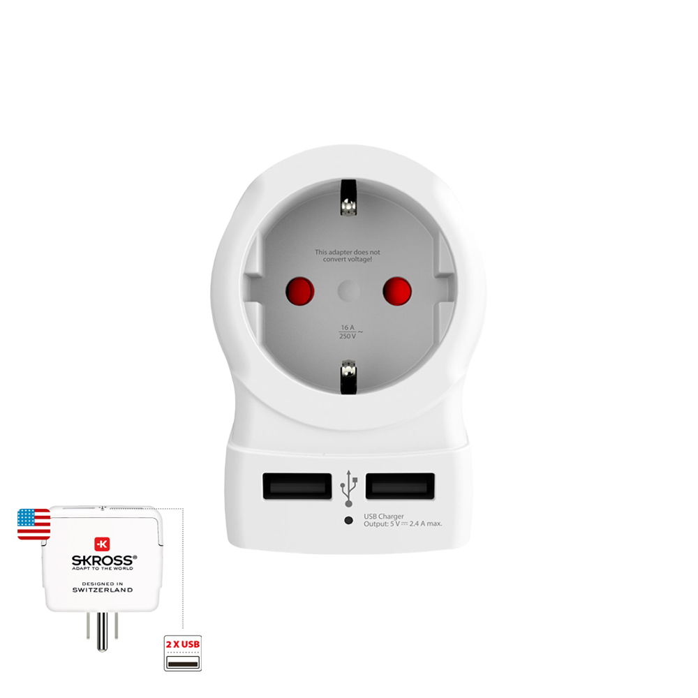 Skross Adapter - Europa Au Usa+ - 2 Usb - Weiß - Rechteckig - Bild 4