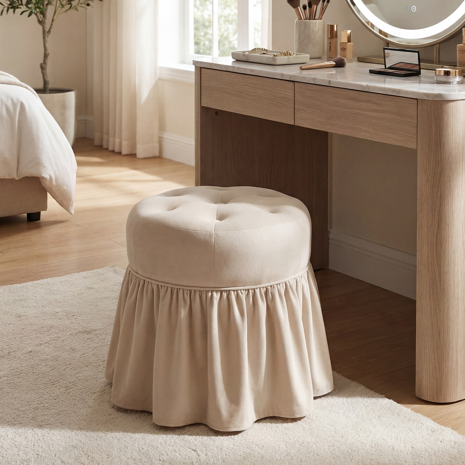 Wahson Tabouret De Coiffeuse À Roulettes Tabouret Rond En Velours Siège