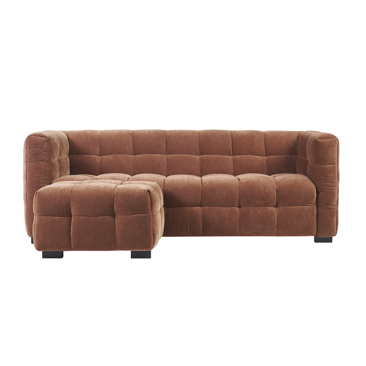Design-sofa Mit 3 Plätzen Und Hocker Aus Samtigem Rostbraun Veloursstoff Corto