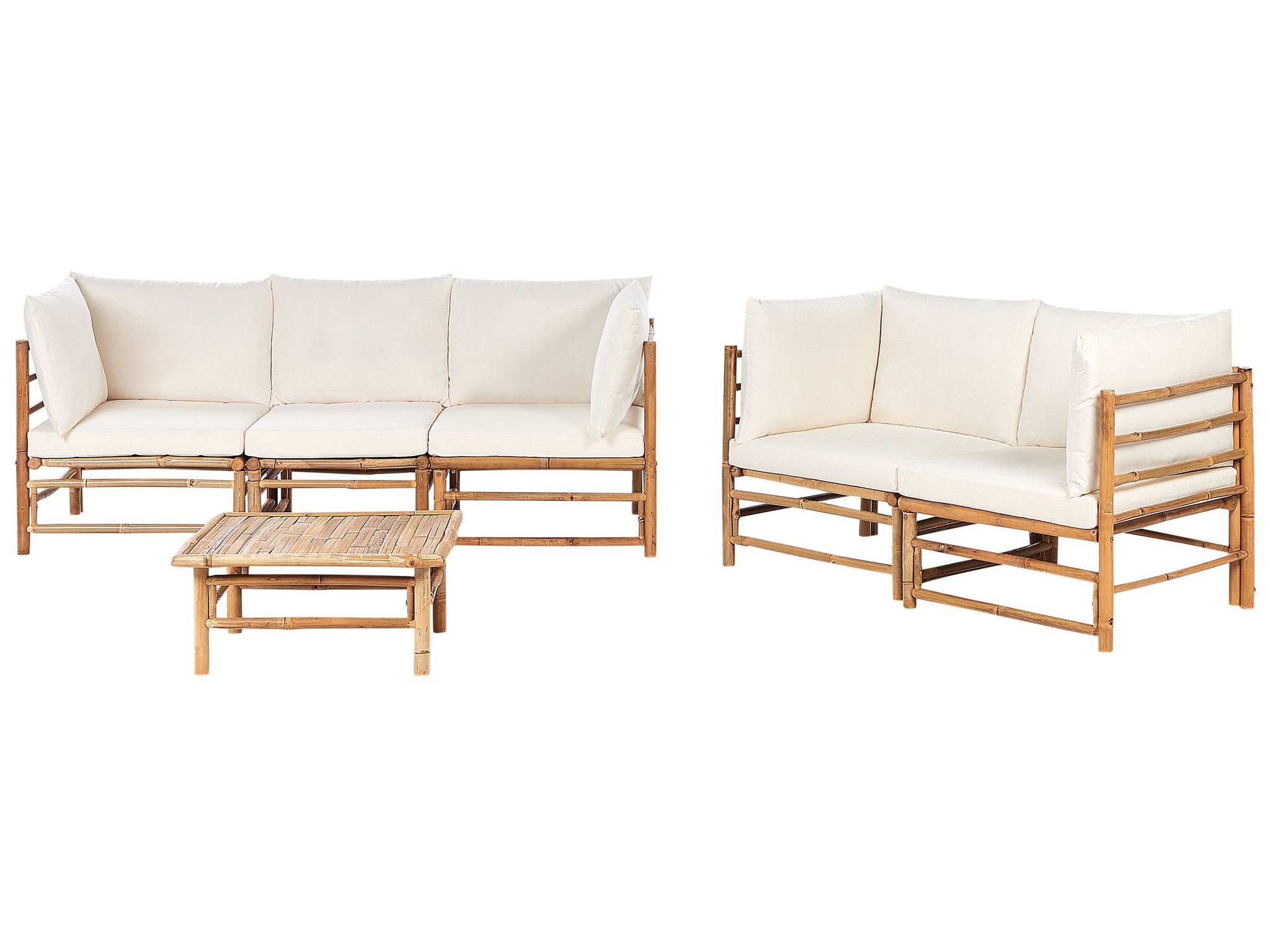 Beliani Garden Lounge Set With Table 5 Seater Cerreto Bamboo Wood Off-white