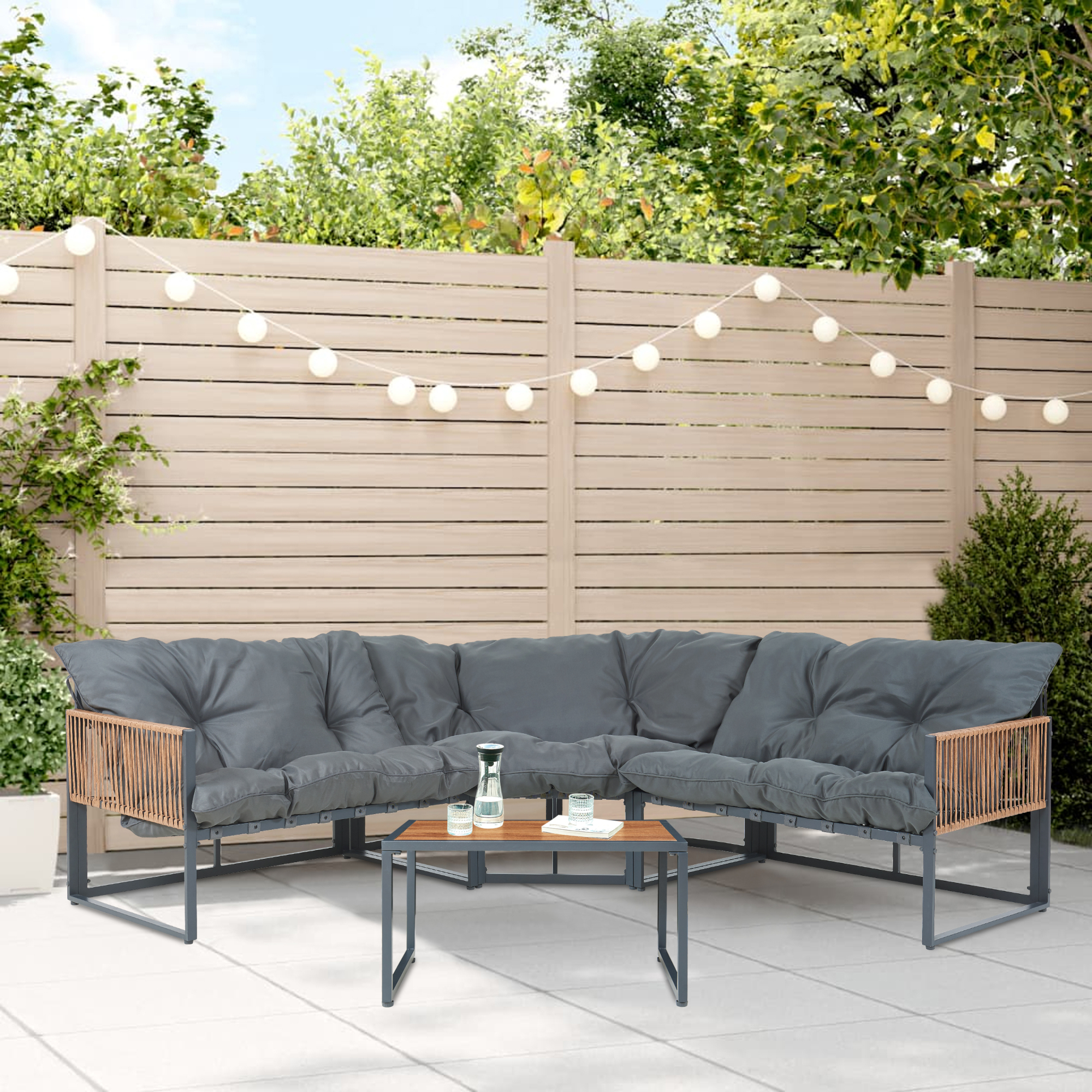 Casa.pro - Salon De Jardin Karg Gris Foncé Rotin