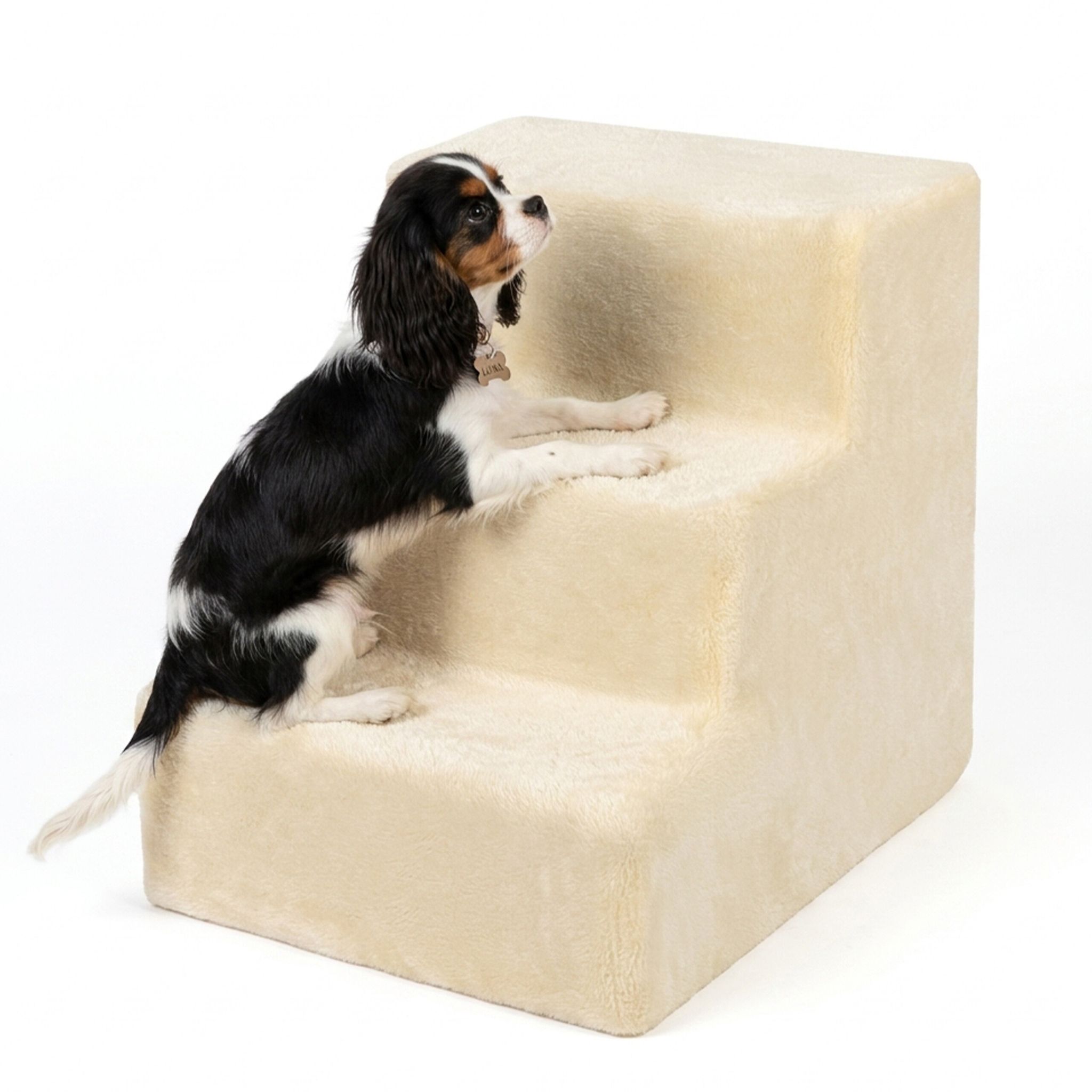 Relaxdays Hundetreppe, 3 Stufen, Hxbxt, 36, 5 X 35 X 45 Cm, 50 Kg, Abnehmbarer Stoffbezug, Hunderampe Bett & Sofa, Beige