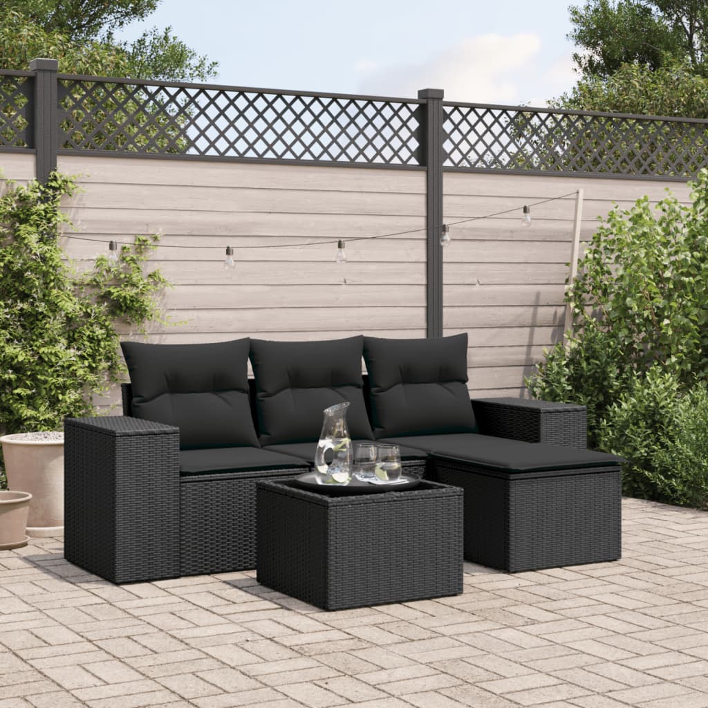 Schwarz Vidaxl 5 Piece Garden Sofa Set With Cushions Black Poly Rattan - Bild 3
