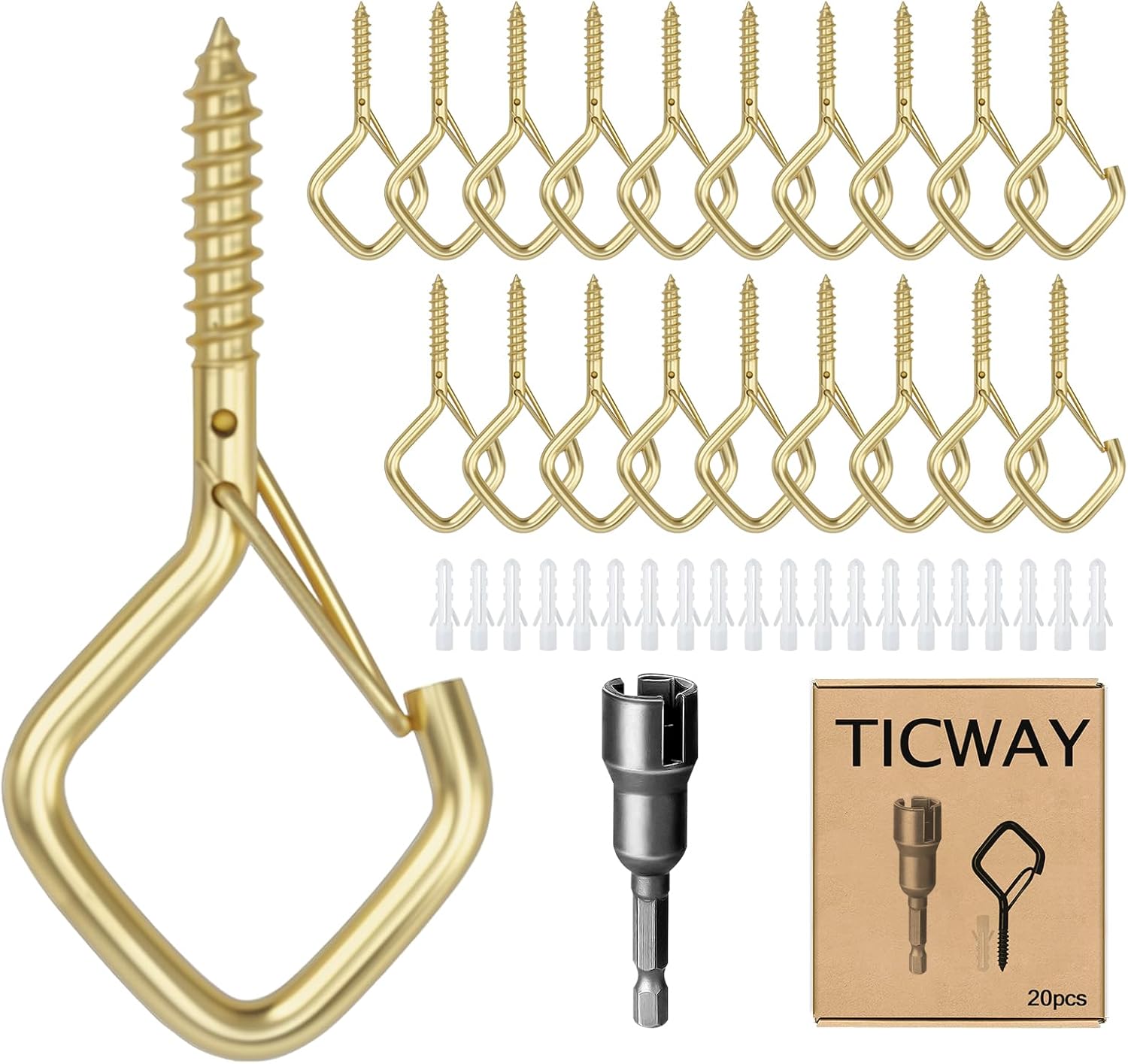 Crochets de suspension pour plantes et guirlandes, acier robuste avec ancrage, lot de 20