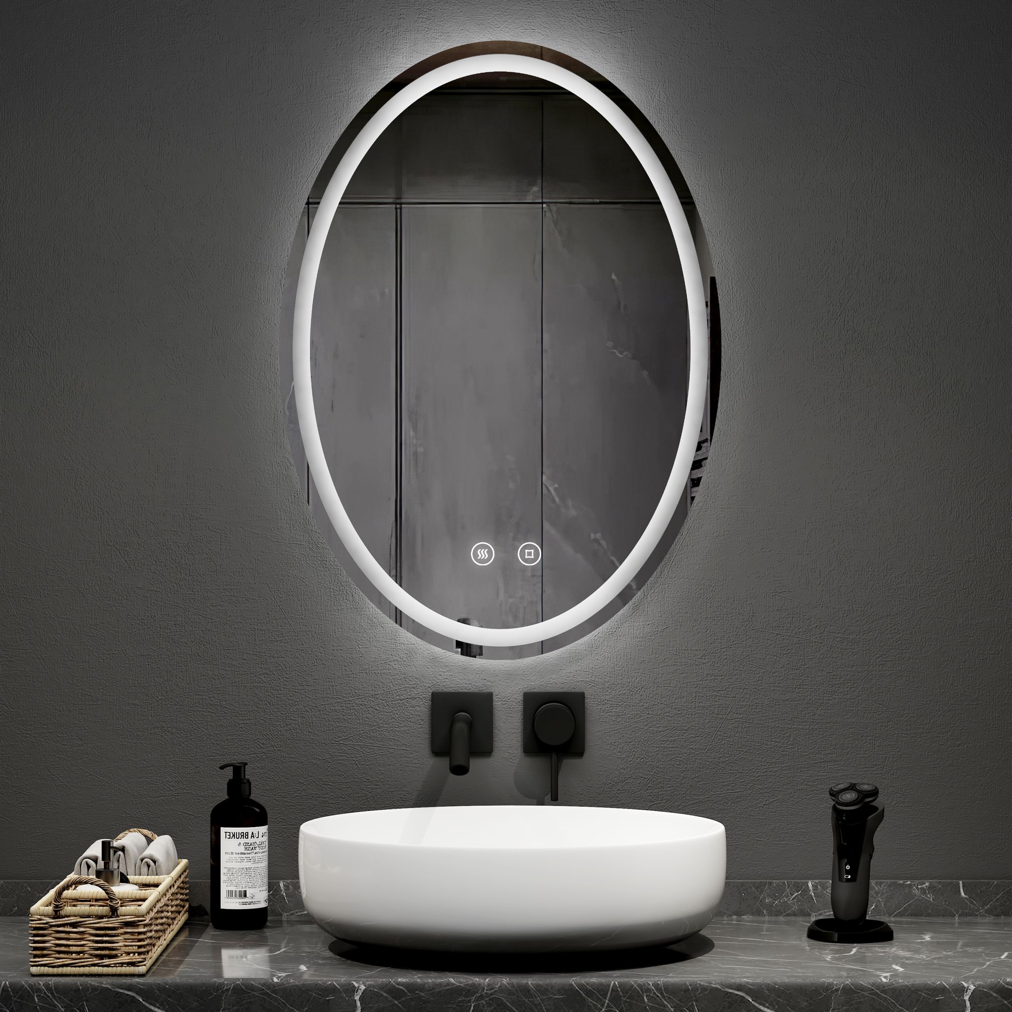 Miroir De Salle De Bain Lumineux 50x70cm Miroir Ovale Led Avec 3
