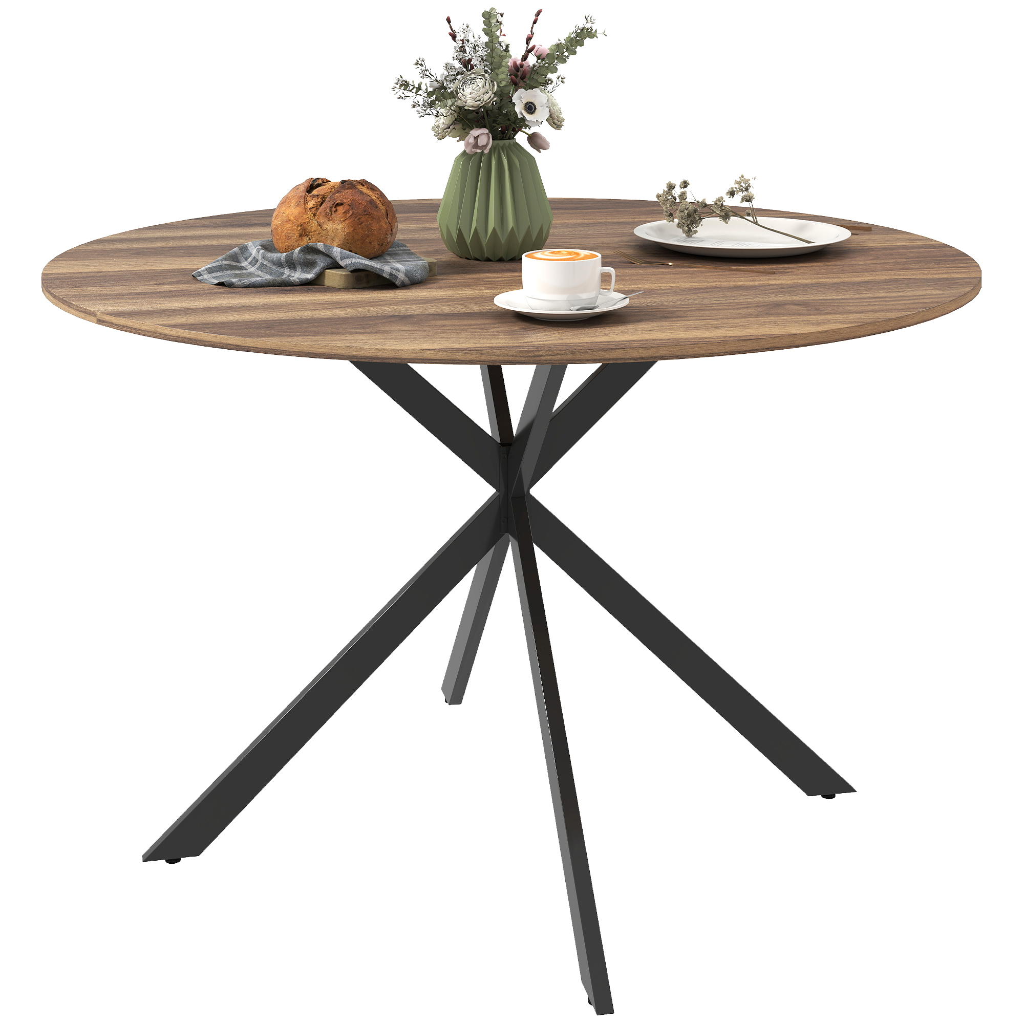Homcom – Table De Salle À Manger Ronde 120 Cm – 4 Places – Plateau