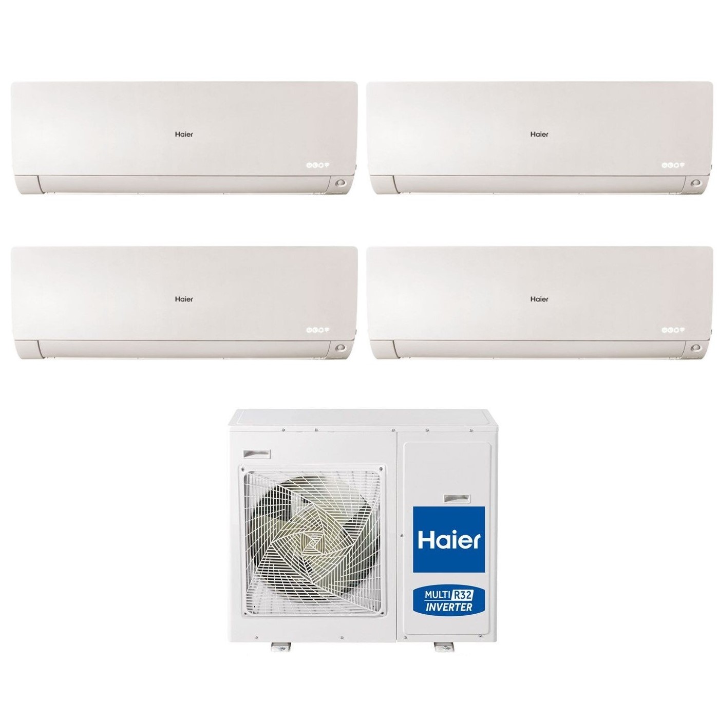 Climatizzatore Condizionatore Haier Quadri Split Inverter Serie Flexis Plus White 9+12+12+12 Con 4u85s2sr3fa R-32 Wi-fi Integrato Colore Bianco 9000+12000+12000+12000