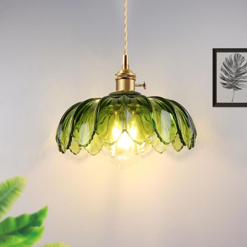 Lustre Vintage Vert Style Mid-century Moderne Abat-jour En Verre