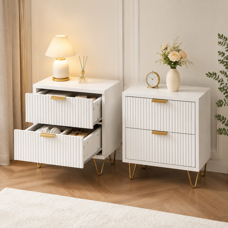 Lot De 2 Tables De Chevet 40x40x55 Cm Avec 2 Tiroirs