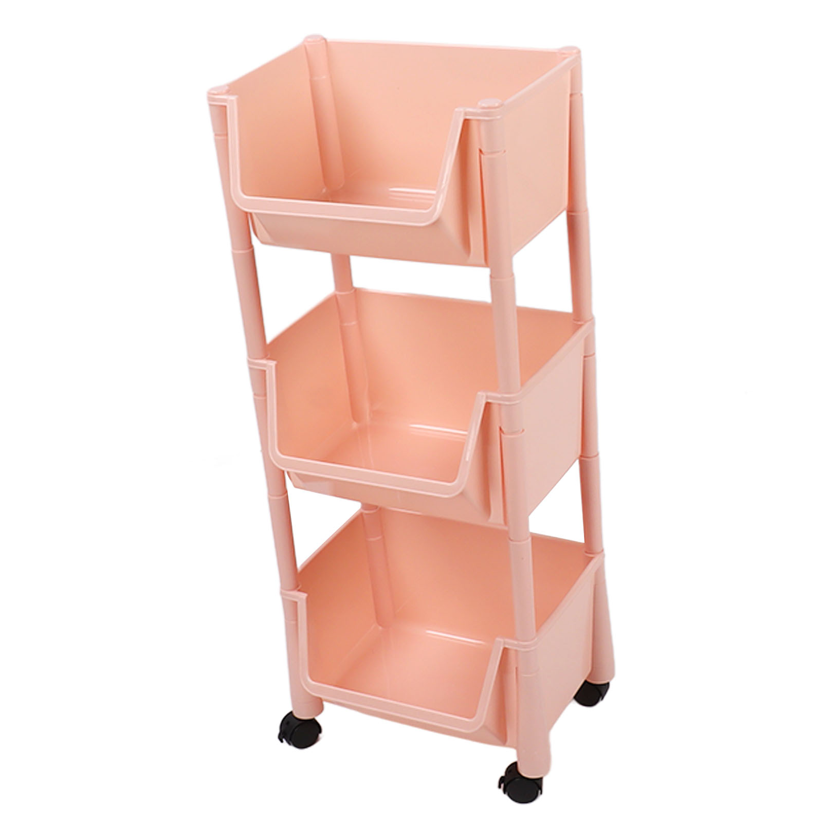 Chariot de rangement roulant compact à 3 niveaux, paniers profonds sans couvercle, roues pivotantes 360° avec freins, LEDE