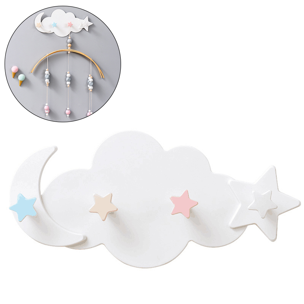 Crochet mural nuage, lune et étoile en polypropylène, blanc, pour chambre d'enfant