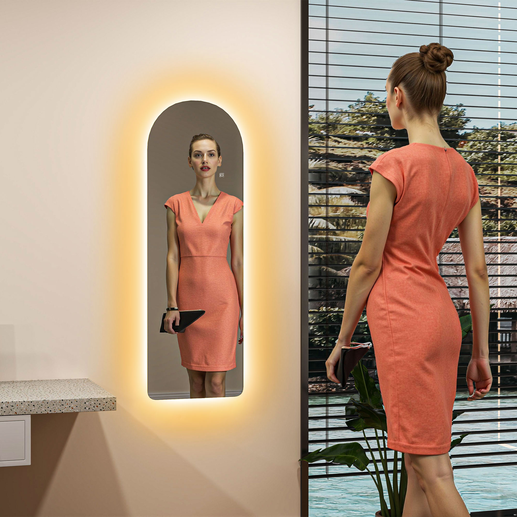 Miroir Mural Incurvé 120 X 40 Cm Avec Éclairage Led – Luminosité