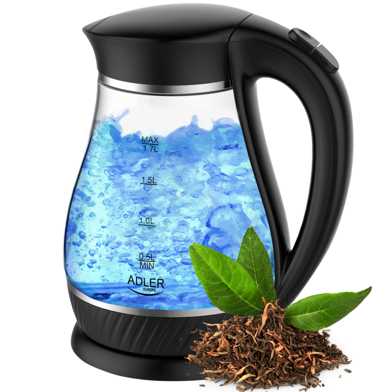 Adler Schwarz - Ad 1274 B Elektrischer Wasserkocher 1,7 L 2200 W Transparent - Bild 5