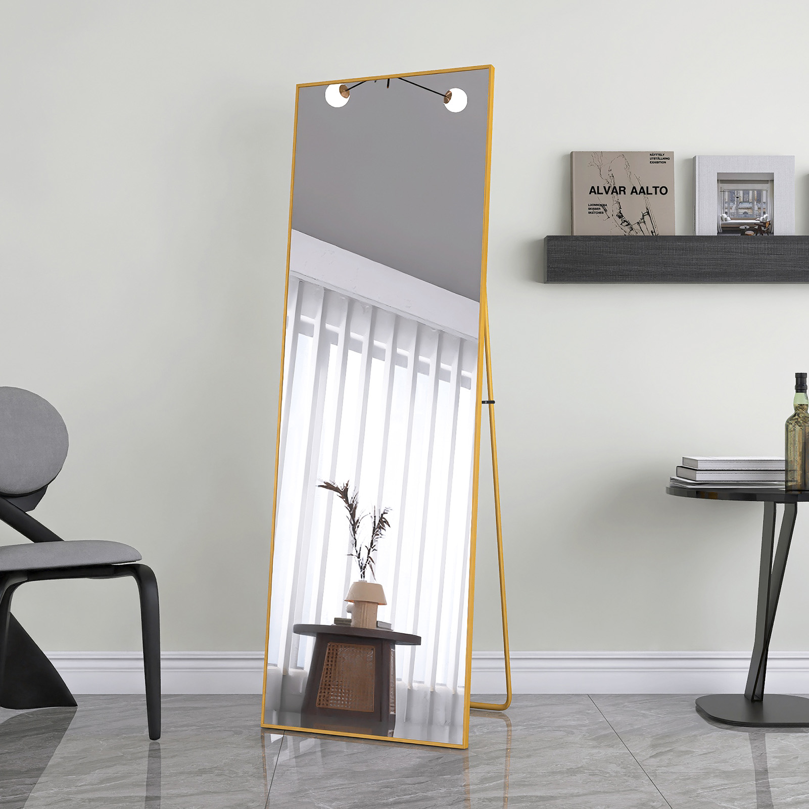 Fortuna Lai – Miroir Sur Pied Rectangle 162x53cm – Cadre En Métal Doré
