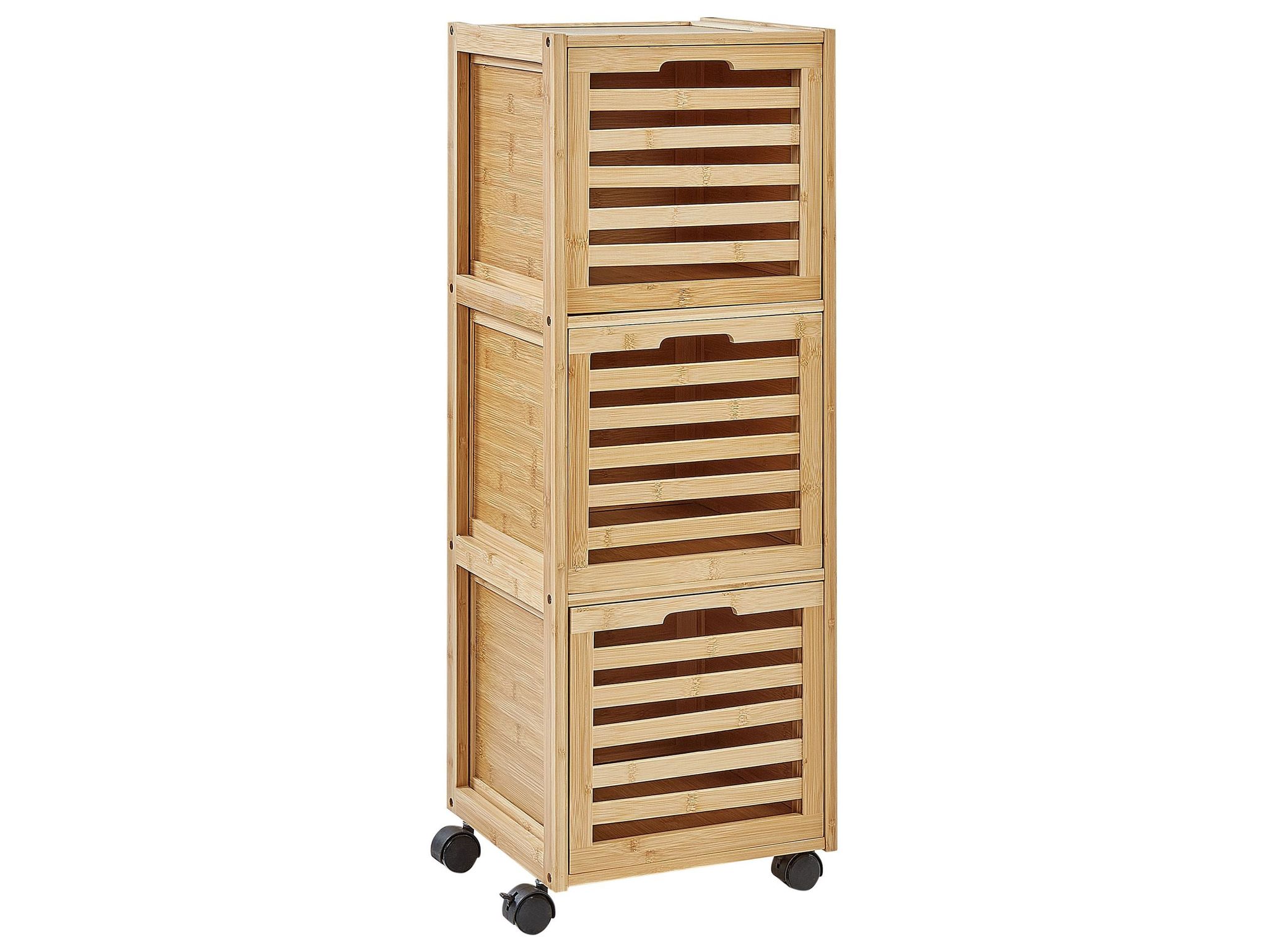 Beliani - Armoire De Salle De Bain En Bambou Avec 3 Tiroirs À Roulettes