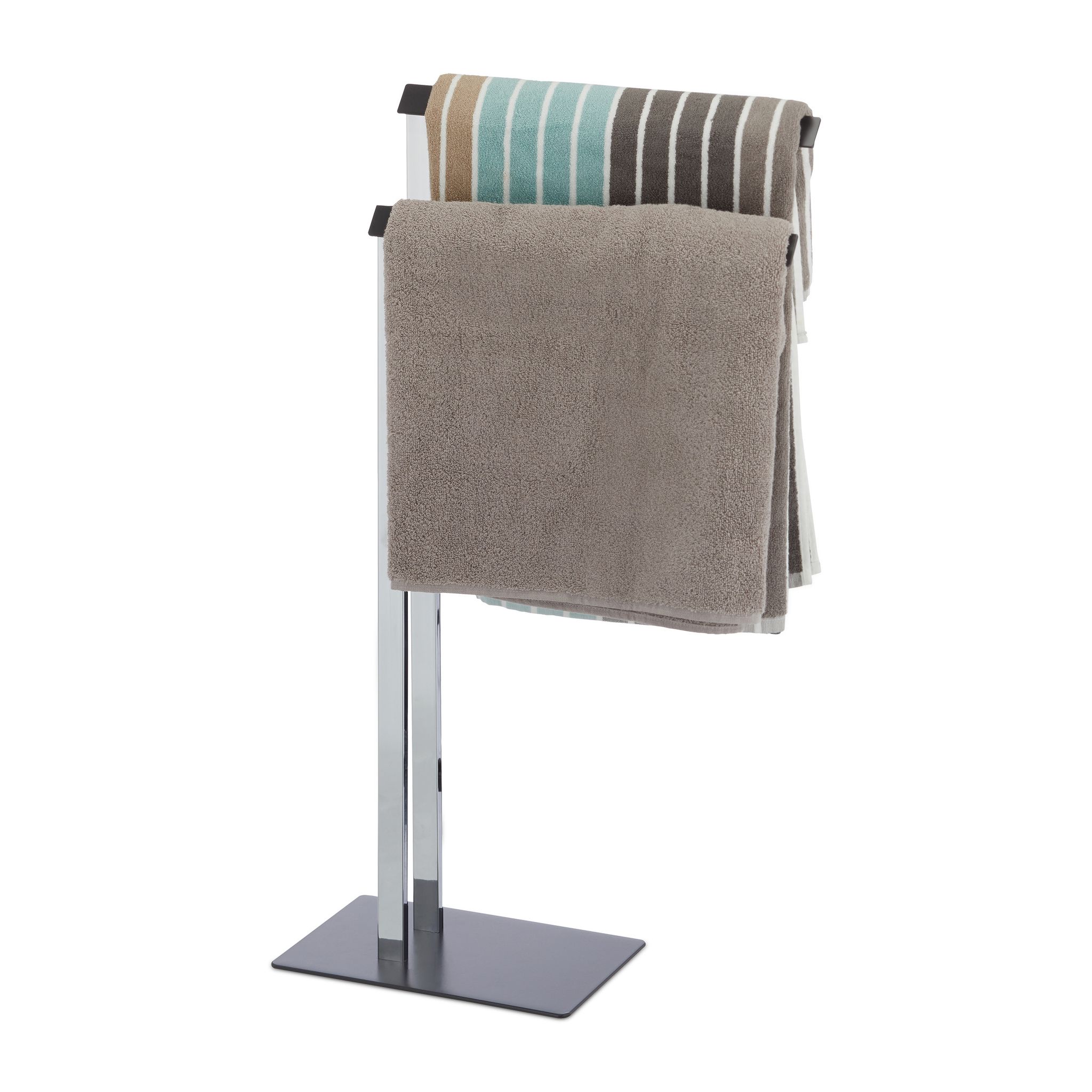 Porta Asciugamani Da Terra A 2 Bracci, Porta Salviette, Piantana Da Bagno, 82 X 46 X 20 Cm, Cromo/antracite - Relaxdays