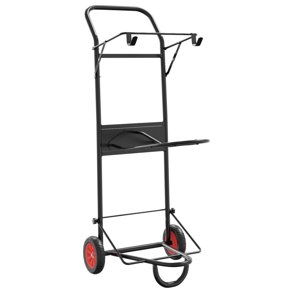 Chariot à selle pliable en acier noir, 3 niveaux, 2 roues, 48 x 76,5 x 128 cm