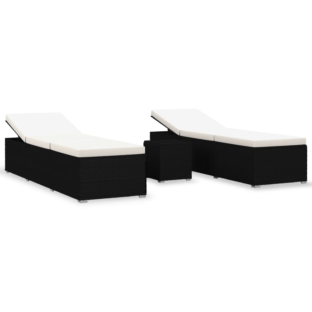 Vidaxl - Chaises Longues De Jardin Table À Thé 3 Pcs Résine Tressée Noir