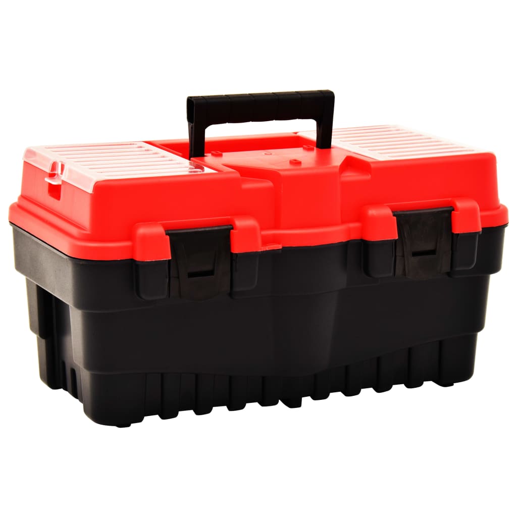 Boîte à outils en plastique avec organiseurs, 462 x 256 x 242 mm, rouge et noir
