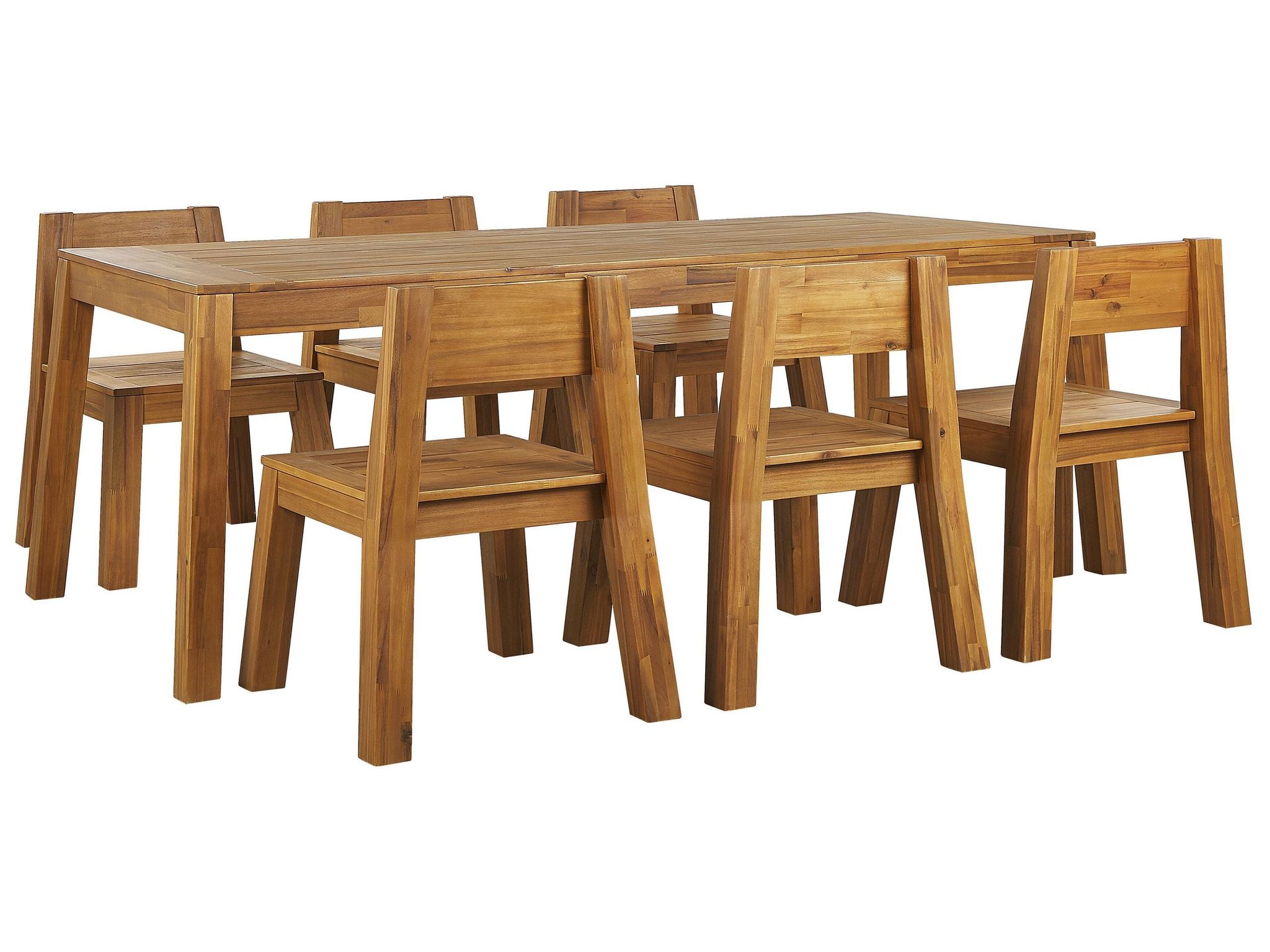 Beliani 7 Piece Garden Dining Set Indoor Outdoor Table Chairs Laminated Acacia Wood Livorno