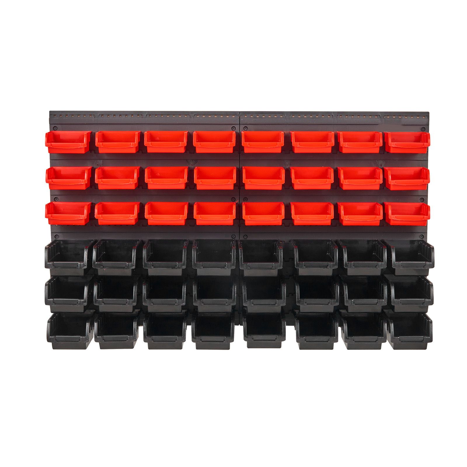 Support mural 48 casiers en plastique PP, empilable et suspendu, noir et rouge, pour vis, écrous et boulons