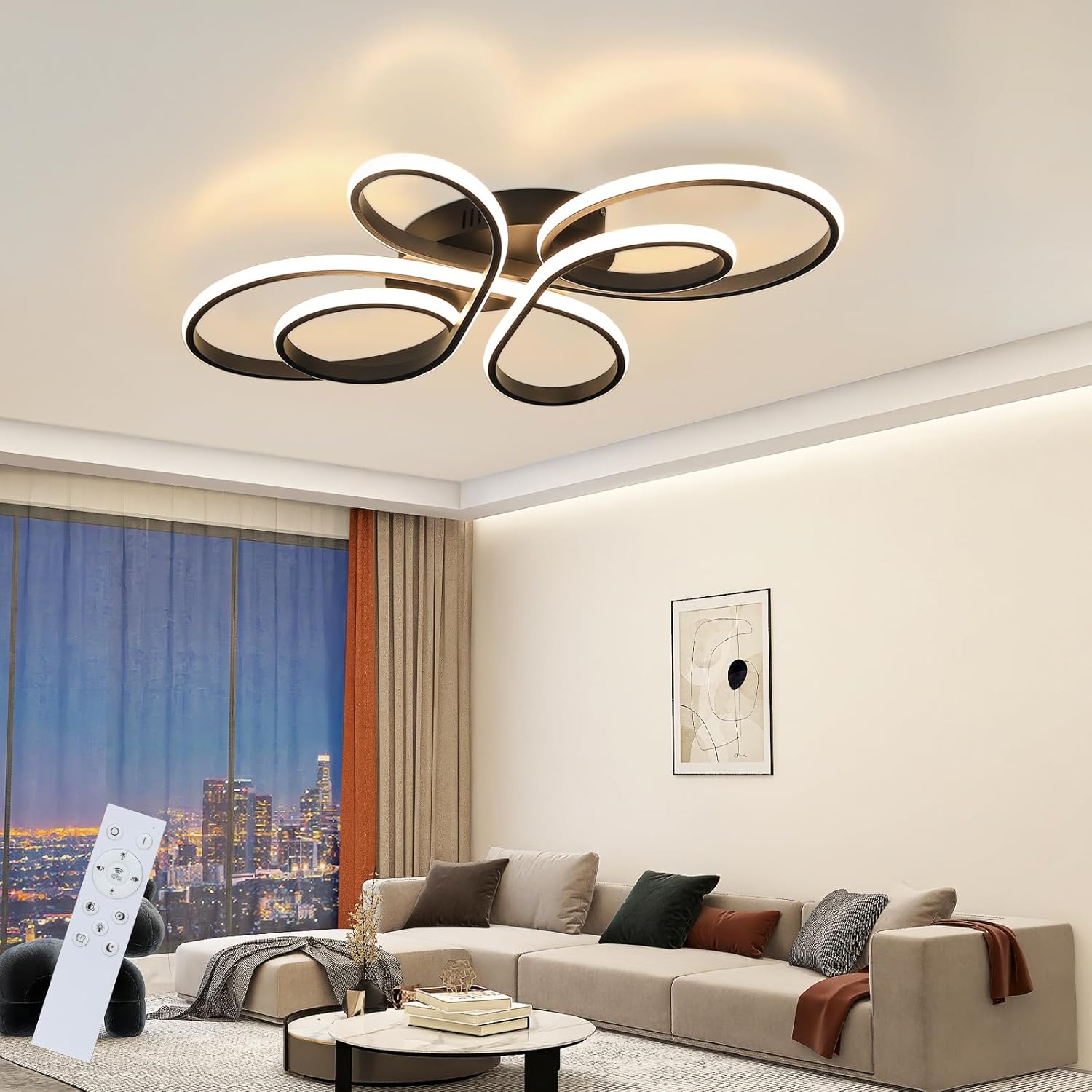 Led Plafonnier Dimmable - Noir Moderne 66cm Lampe De Plafond Design