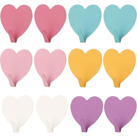 Crochets adhésifs en forme de cœur, acier inoxydable antirouille, 4 x 4 cm, lot de 12