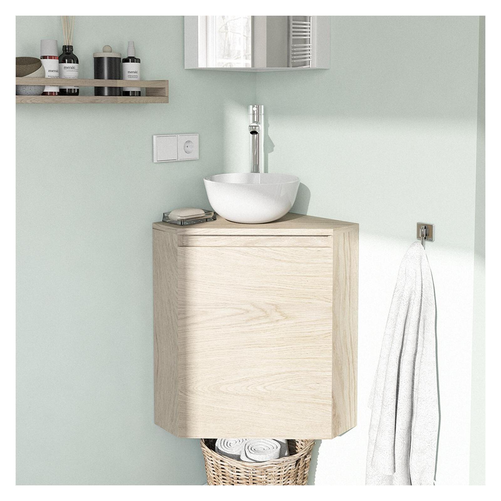 Meuble Lave-mains D'Angle Décor Chêne 52x38cm