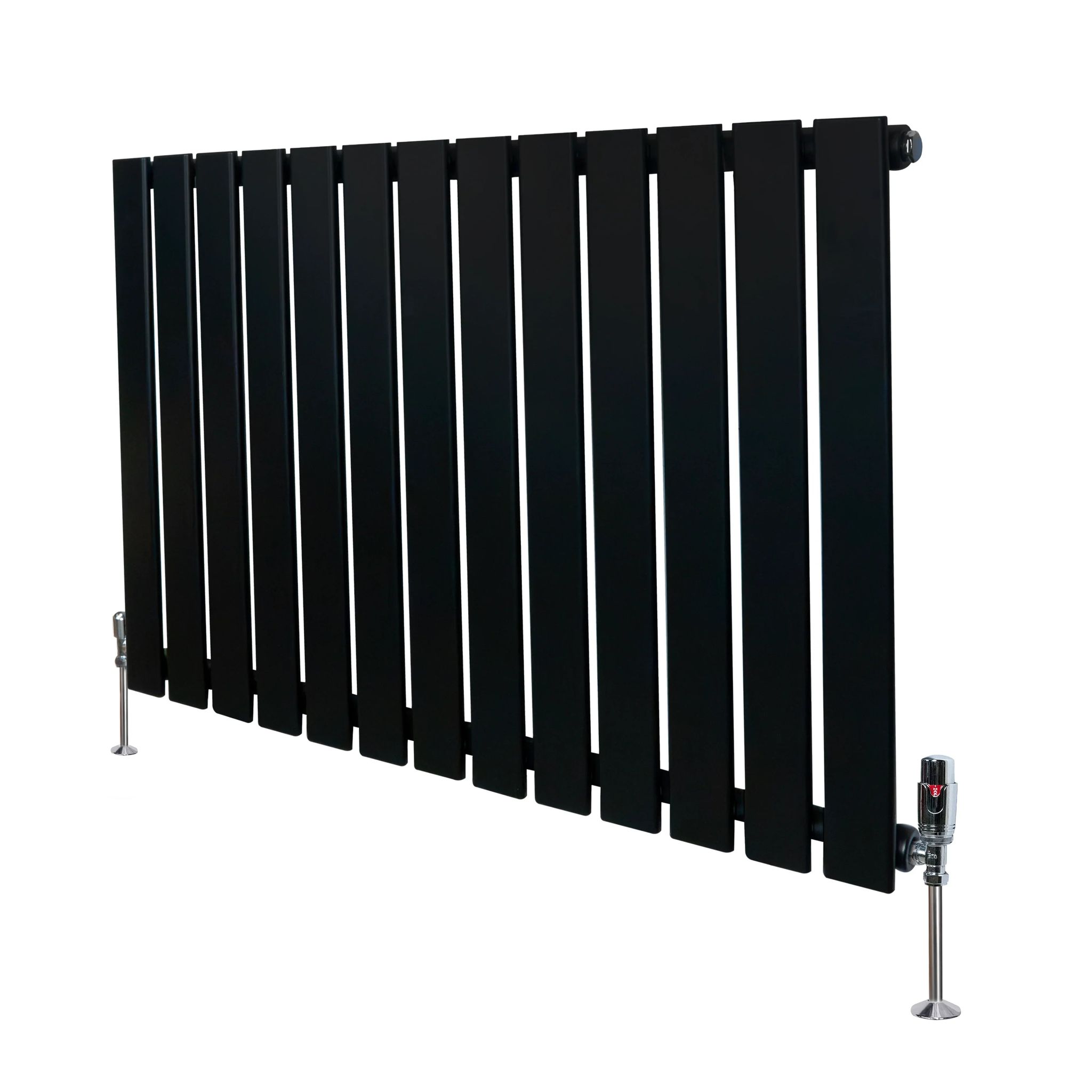Monster Shop Flat Single Column Radiator & Valves – 600mm X 910mm – Black