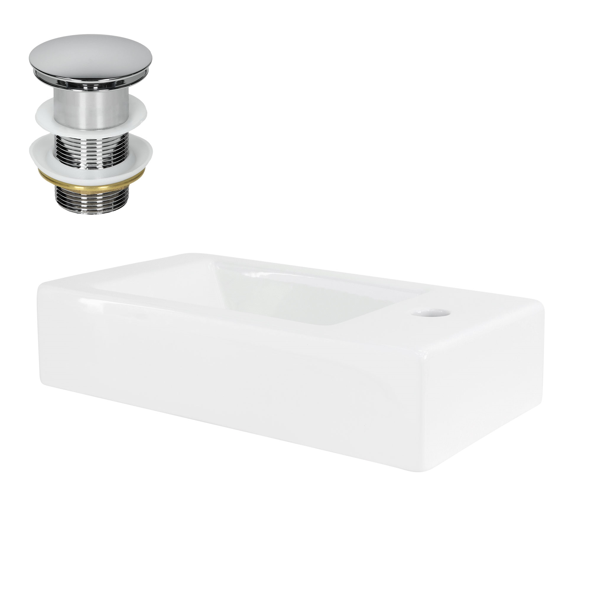 Luxebath Ml-design Waschbecken Aus Keramik In Weiß 46x26x11 Cm Eckig, Klein, Hahnloch Rechts, Inkl. Ablaufgarnitur, Wandmontage / Aufsatzwaschbecken, Moderne