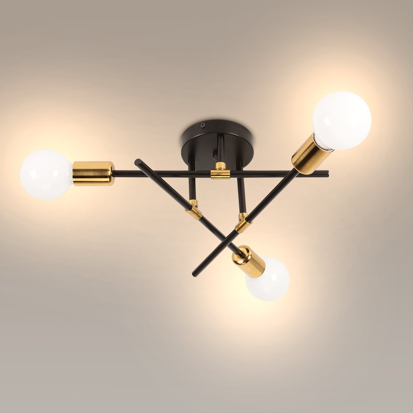 Plafonnier Vintage Noir, Lampe De Plafond Industriel, Lumunaire En Métal E27 Base Pour Salon Cuisine Chambre Salon Balcon 3 Lumières