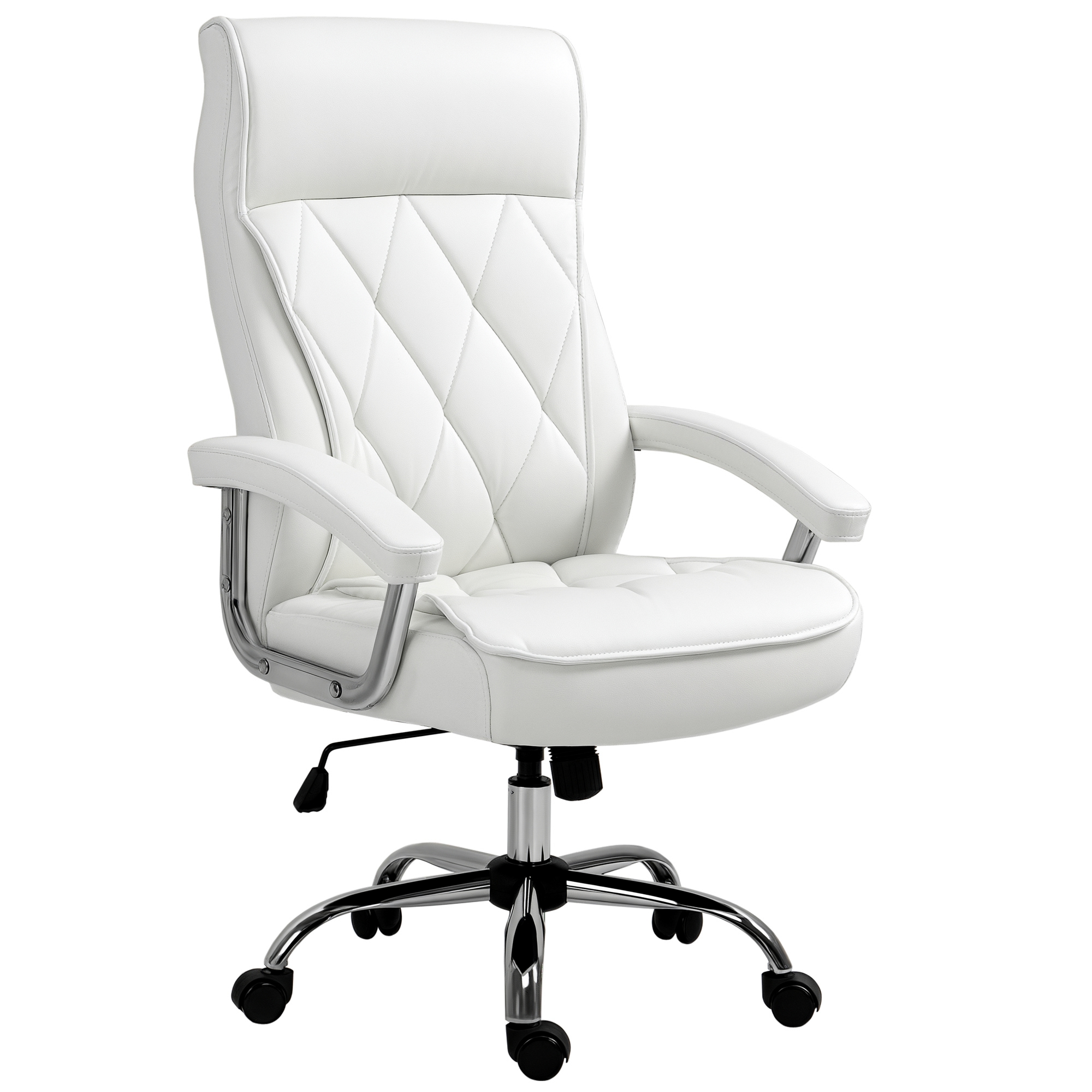 Vinsetto - Bürostuhl, Ergonomischer Schreibtischstuhl, Höhenverstellbarer Drehstuhl Mit Wippfunktion, Rautenmuster, Kunstleder, Gepolsterter Chefsessel, Weiß