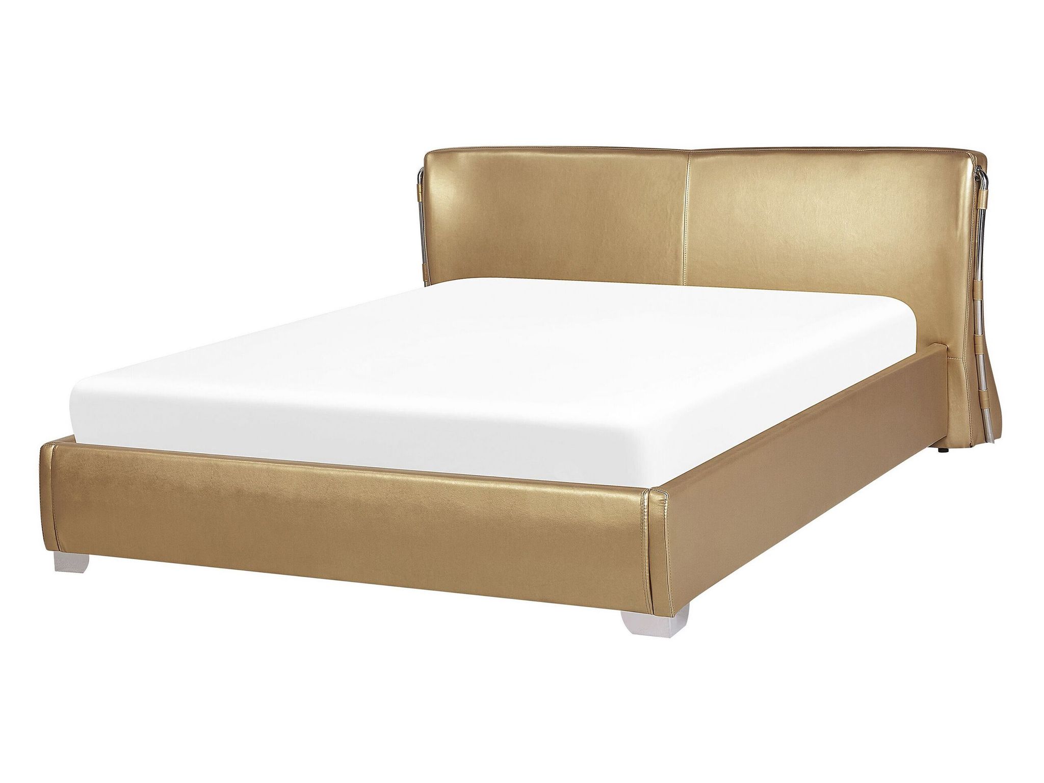 Beliani Bed Leather Paris 140 X 200 Cm (eu Double) Gold