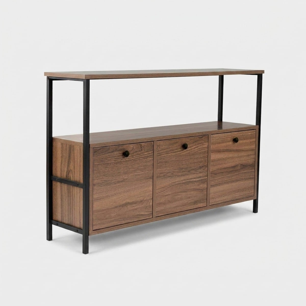 Ahd Amazing Home Design Eingangskommode Mit Metalltüren Und -Regalen In Schwarz Solace - Walnuss 8684283440009