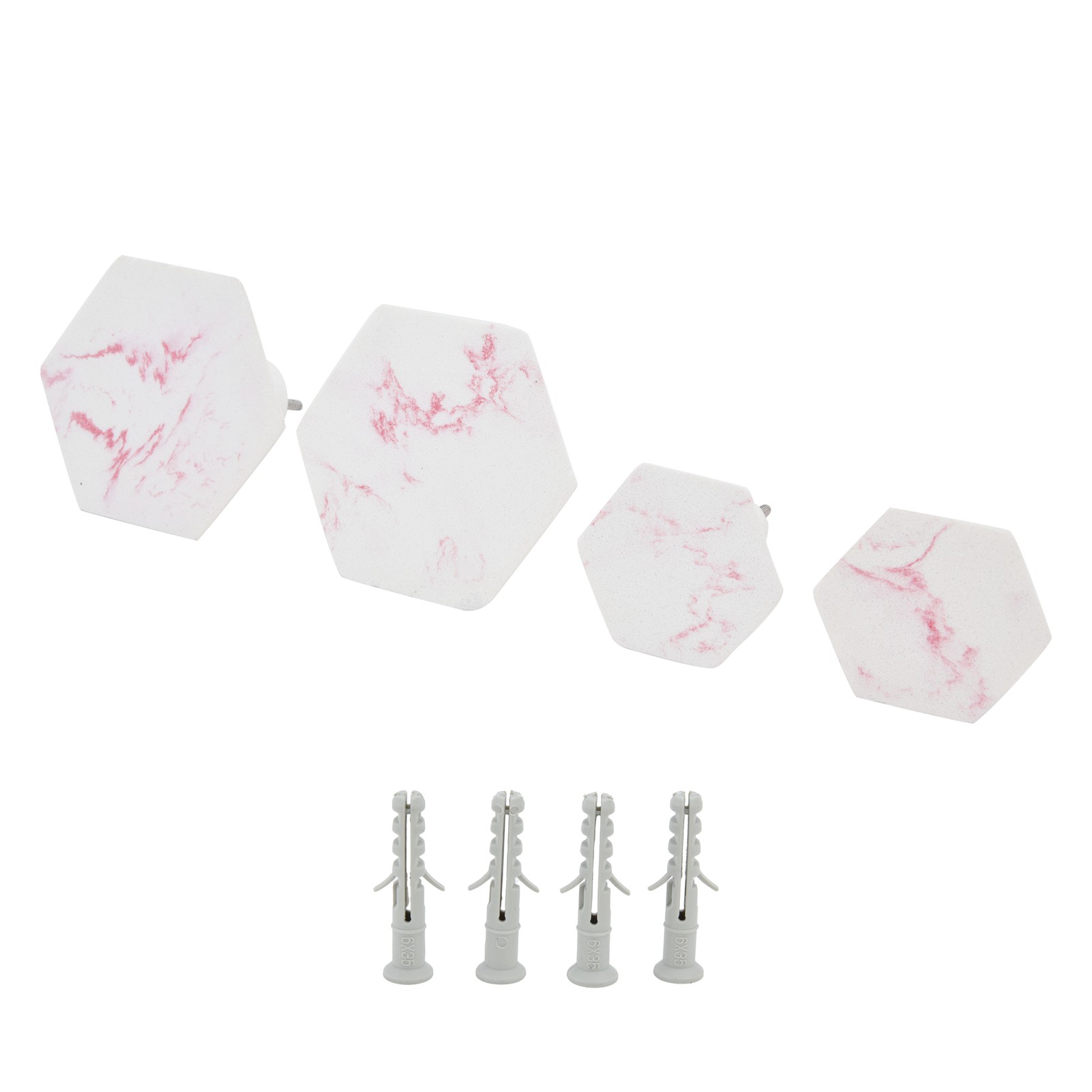 Crochets muraux hexagonaux en résine, motif marbre, 4 pièces, avec vis