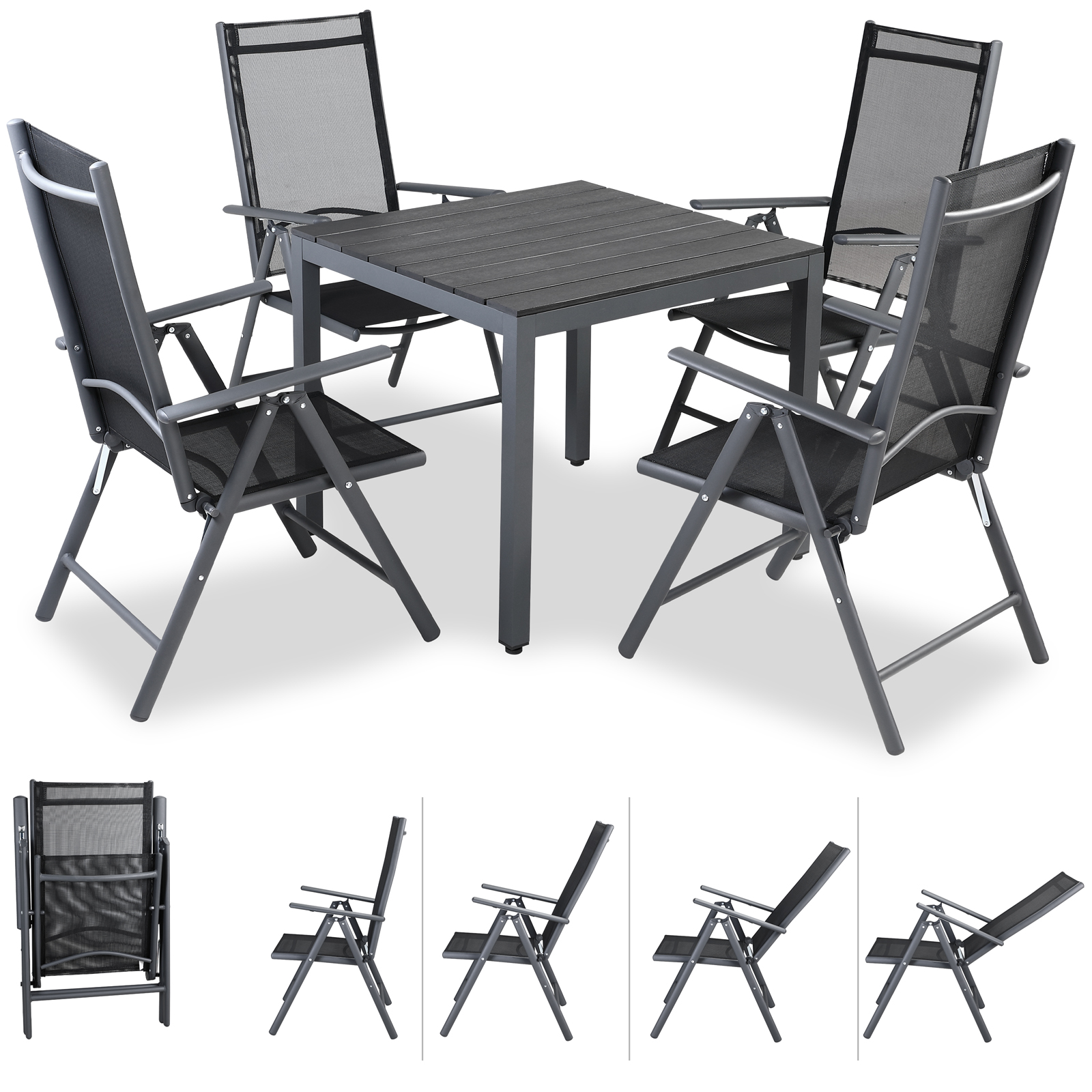 Salon De Jardin Aluminium Anthracite Bern 1 Table Bois Composite 4