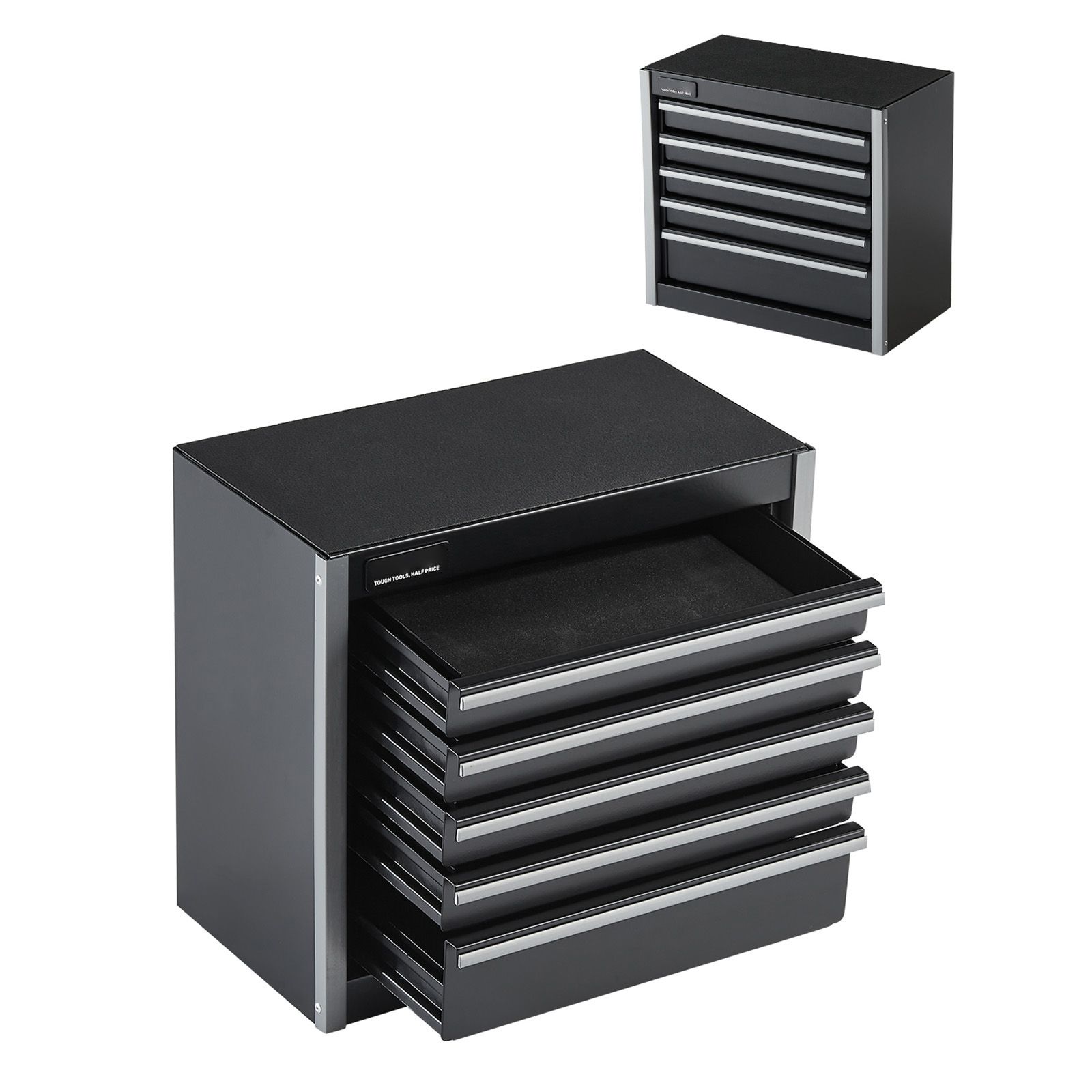 Coffret à outils métallique 5 tiroirs, doublure EVA, 21,8 x 11,7 x 20,6 cm, finition poudrée noire