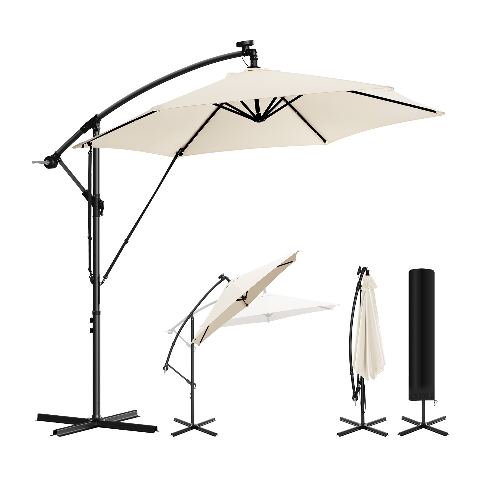 Woltu – Parasol Déporté Avec Led Solaire – Ø 300 Cm – Inclinable