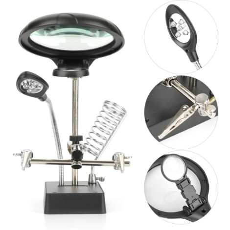 Support de pince pour loupe avec éclairage LED, 3 lentilles 2,5x/7,5x/10x, pince réglable