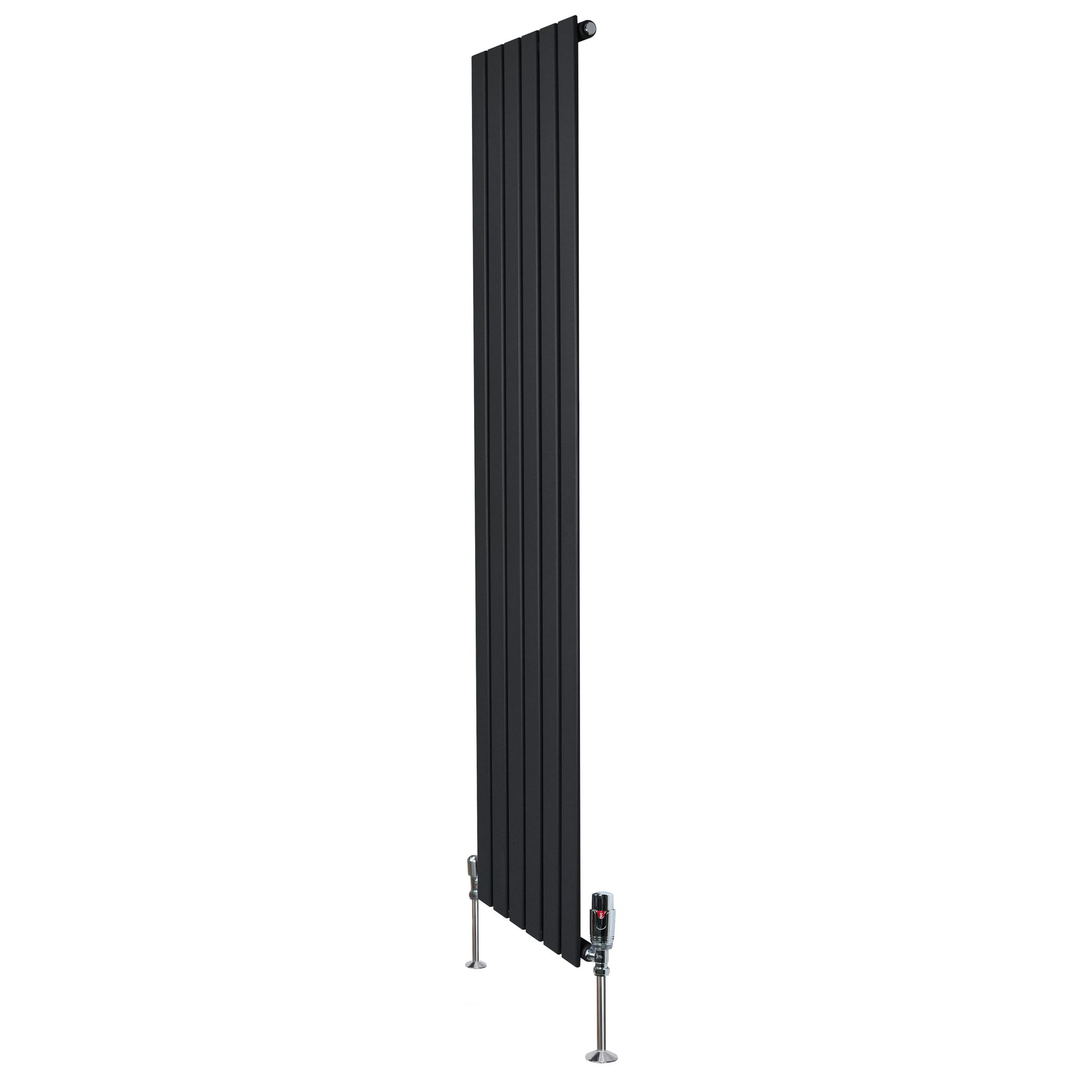 Monster Shop Flat Single Column Radiator & Valves – 1800mm X 420mm – Black