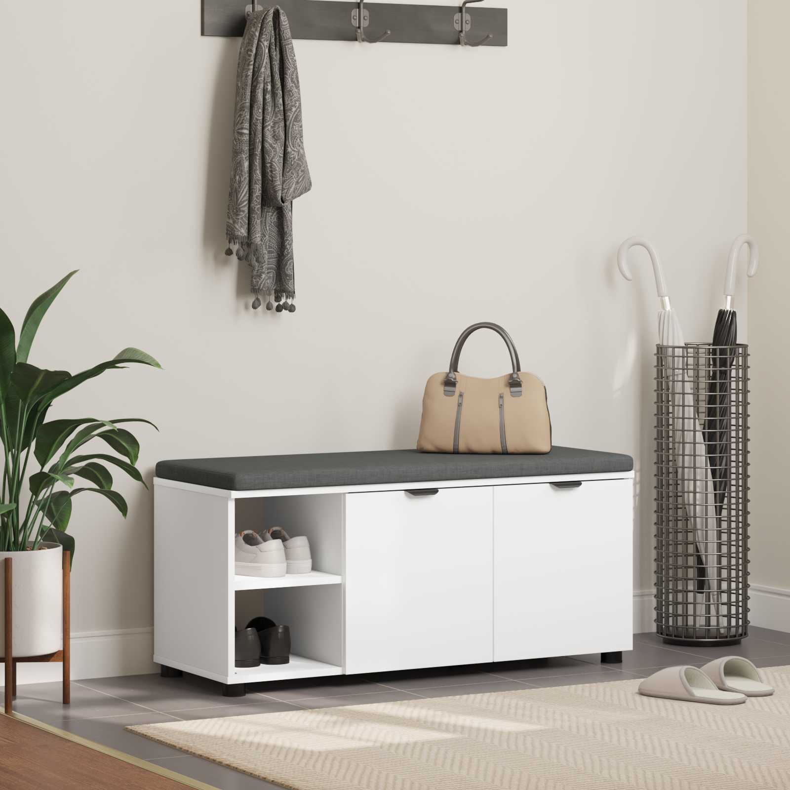 Hall Bench White 100 X 38 X 46 Cm Engineered Wood And Fabric Vidaxl