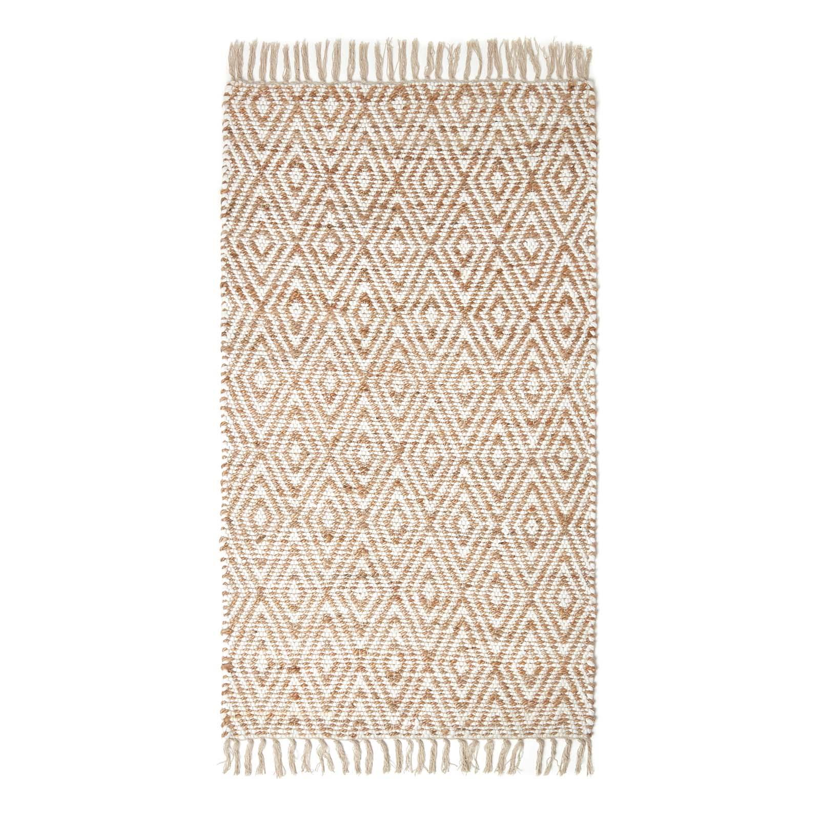 Homescapes - Sierra Neutral Diamond Pattern Hemp Chindi Rug, 90 X 150 Cm