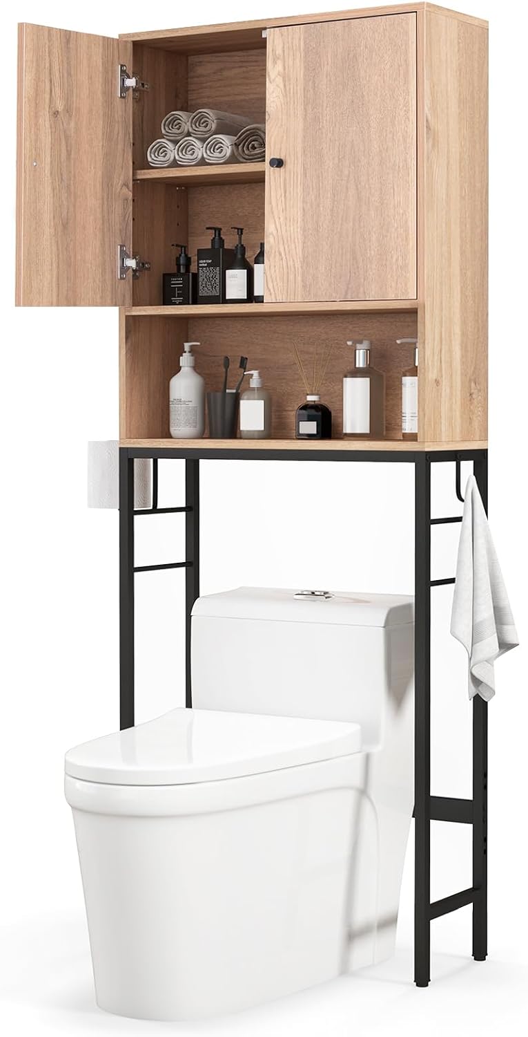 Costway – Meuble Pour Wc Avec Rangement 2 Portes – Compartiment Ouvert